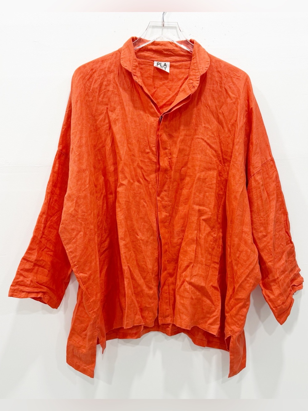 Planet by Lauren G Linen Handkerchief Blouse Buttondown Orange One Size - Picture 2 of 9
